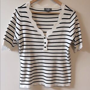 Belldini Black and White Fitted Polo Knit Tee